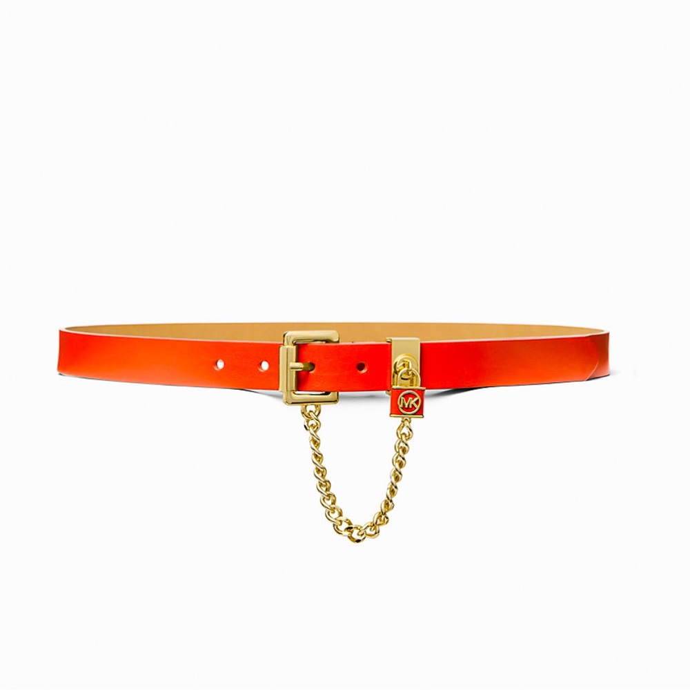 Michael Kors Orange & Gold Vegan Leather Chain Belt